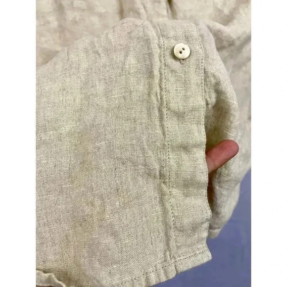 Liz Claiborne Beige 3/4 Sleeve Blouse MEDIUM 100% Linen Crochet - Picture 5 of 11